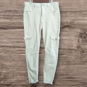 Free People Cream Cargo Pants  Raw Hem Button Fly Cropped Size 28